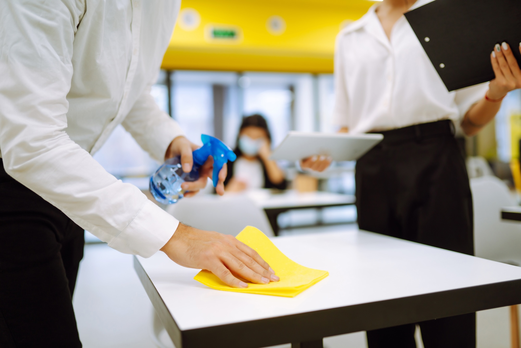 man from a cleaning company cleaning a private school in scottsdale arizona